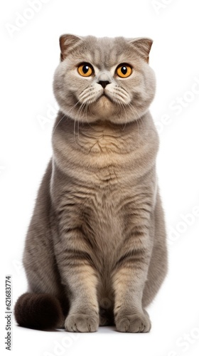 Scottish Fold cat sitting on white background