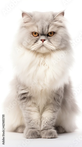 Selkirk Rex cat sitting on white background