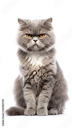 Selkirk Rex cat sitting on white background