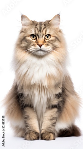 Siberian cat sitting on white background