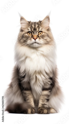 Siberian cat sitting on white background