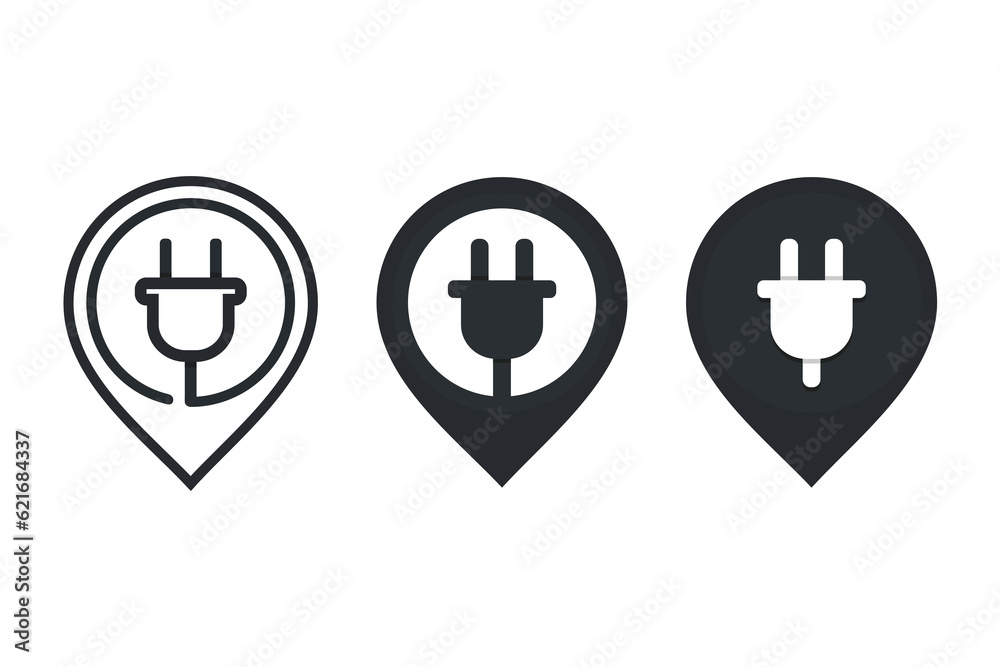 Obraz premium Plug map pin icon. Charging station location. illustration vector