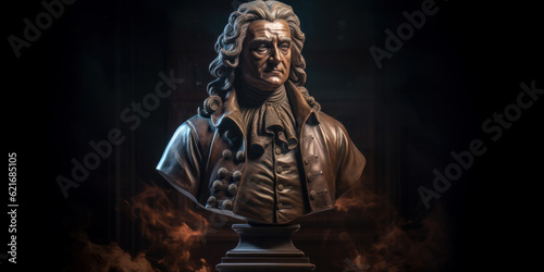 Bronze bust of Isaac Newton, English mathematician. Generative AI photo