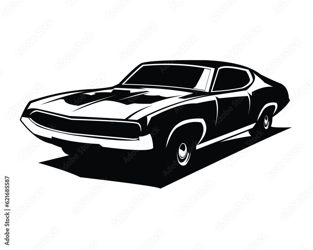 ford torino cobra car silhouette vector illustration. isolated white background view from side. Best for logo, badge, emblem, icon, sticker design, car industry. available in eps 10.