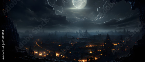 the skyline of a large city is seen in this fantasy landscape Generated by AI © tom sandy