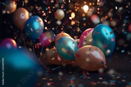 Multicolored Balloons - Festive New Year s Panel on a Confetti Background  Ideal for Photography and Creating a Beautiful Celebration Atmosphere. Generative AI