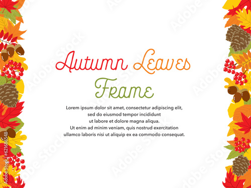 秋の葉っぱと木の実でできたバナーフレーム　320×240　4:3