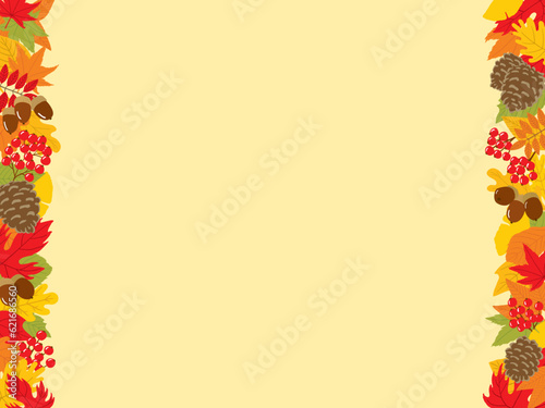 秋の葉っぱと木の実でできたバナーフレーム　320×240　4:3