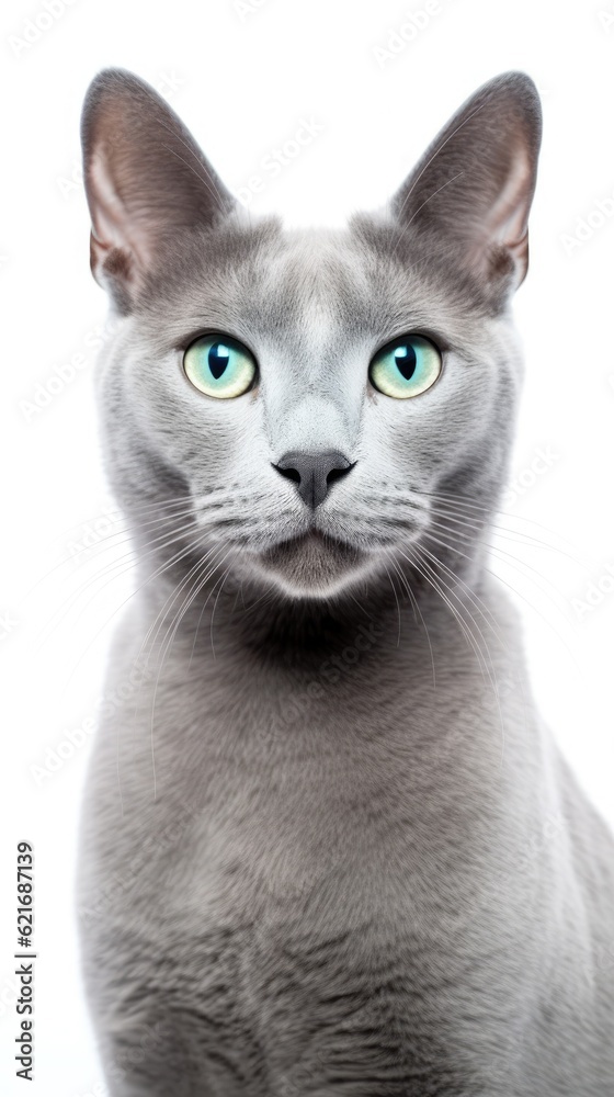 a gray Russian Blue cat with blue eyes is looking at the camera a gray Russian Blue cat with blue eyes is looking at the camera