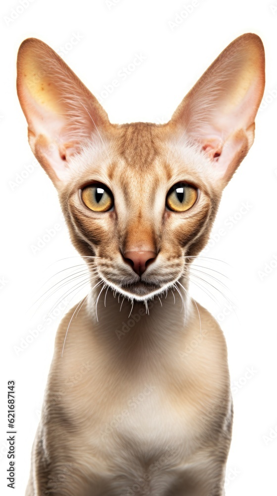 a sphynx Oriental Shorthair cat is looking at the camera