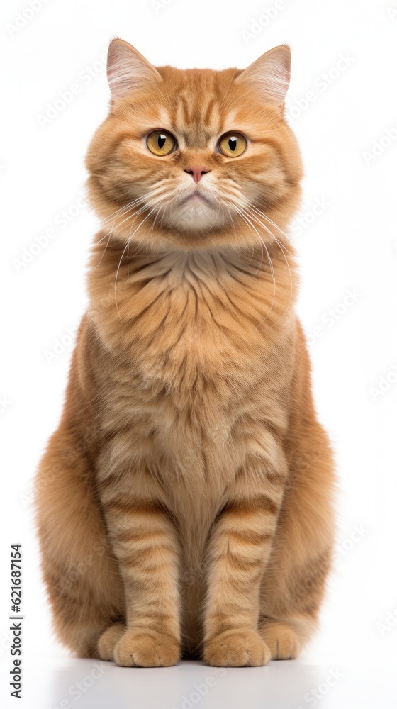 an orange cat sitting on a white background