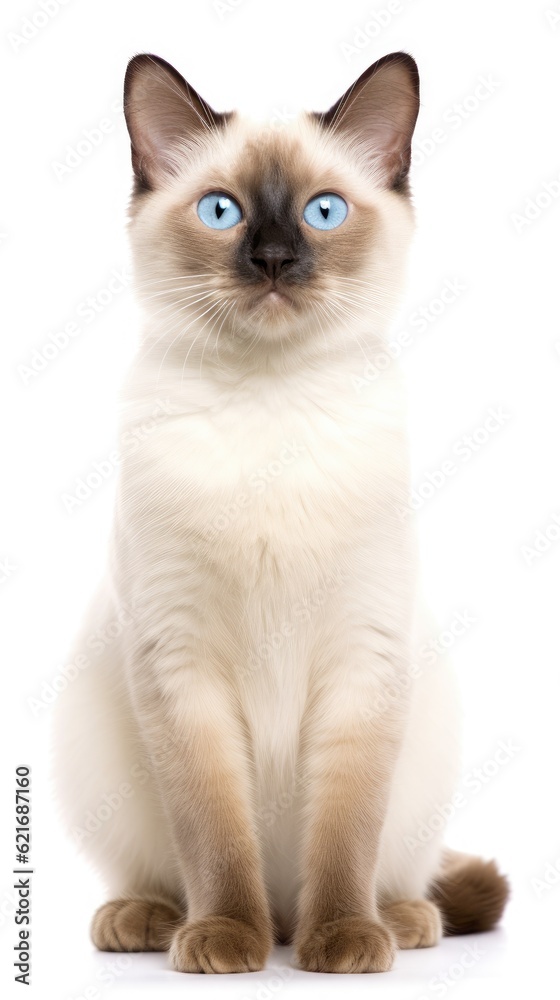 Burmese cat sitting on white background