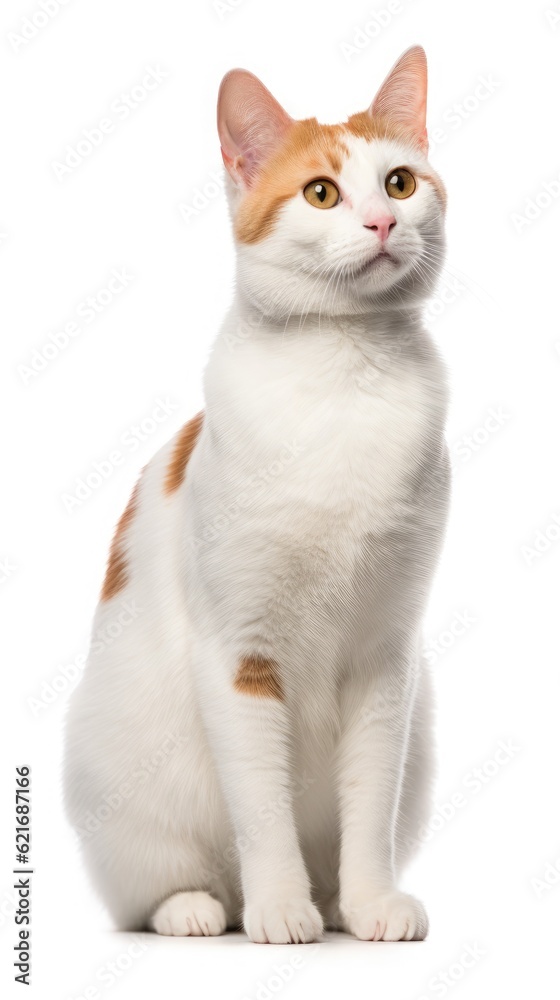 Japanese Bobtail cat sitting on white background