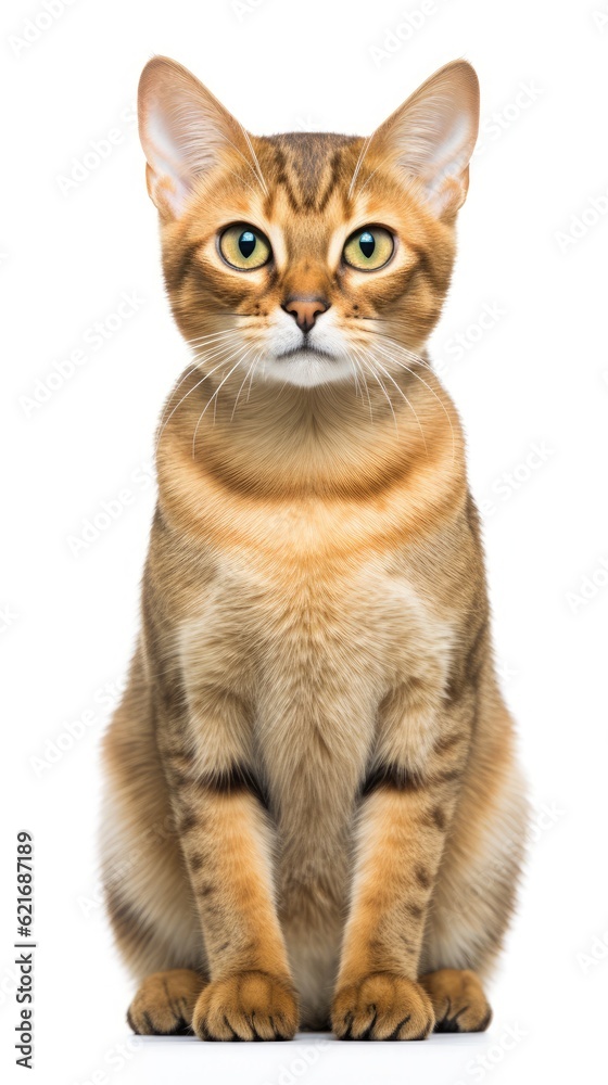 Singapura cat sitting on white background