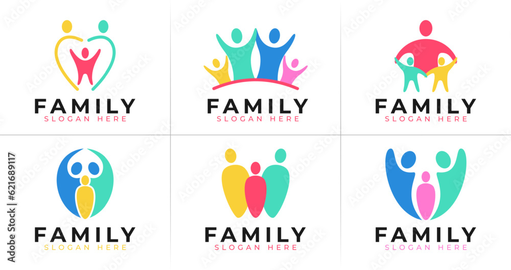 Colorful family logo collection. Together symbol with happy and fun concept Colorful family logo collection. Together symbol with happy and fun concept