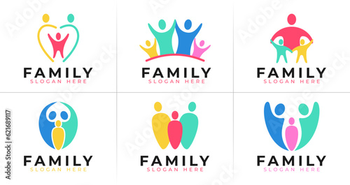 Colorful family logo collection. Together symbol with happy and fun concept
