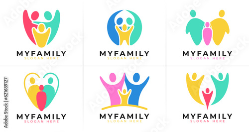 Colorful family logo collections. Three people symbol with together and love concept