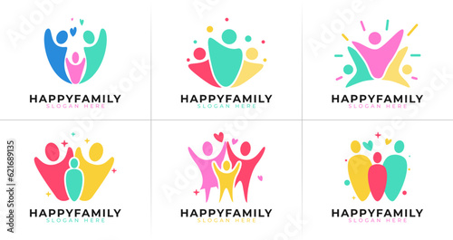 Happy family logo design. Colorful people symbol with together concept for community collections