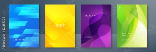 Vector illustration of bright color abstract pattern background with line gradient texture for minimal dynamic cover design. Blue, pink, yellow, green placard poster template