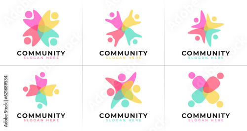 Set of community logo design. Four people symbol with colorful and abstract concept photo