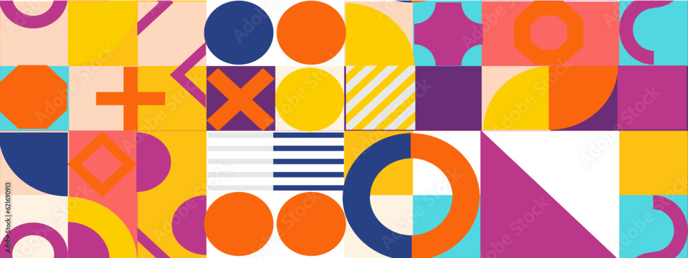 Geometric mosaic, bauhaus pattern. Modern geometry figure, shape. Bauhaus. Geometric mosaic. Minimal mural texture. Scandinavian. Geometric mosaic print. 50s, 60s, retro wallpaper. Vector illustration Geometric mosaic, bauhaus pattern. Modern geometry figure, shape. Bauhaus. Geometric mosaic. Minimal mural texture. Scandinavian. Geometric mosaic print. 50s, 60s, retro wallpaper. Vector illustration
