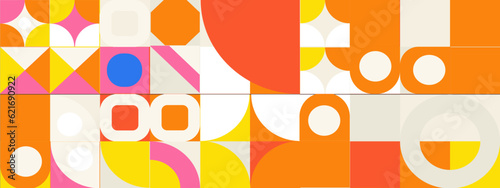 Geometric mosaic, bauhaus pattern. Modern geometry figure, shape. Bauhaus. Geometric mosaic. Minimal mural texture. Scandinavian. Geometric mosaic print. 50s, 60s, retro wallpaper. Vector illustration