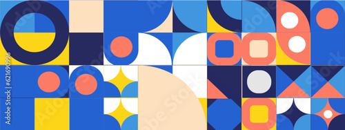 Geometric mosaic  bauhaus pattern. Modern geometry figure  shape. Bauhaus. Geometric mosaic. Minimal mural texture. Scandinavian. Geometric mosaic print. 50s  60s  retro wallpaper. Vector illustration