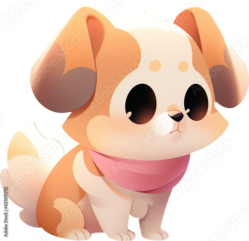 Cute cartoon dog with pink scarf on ground