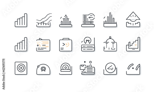 Line-style statistics web icons Survey, price, data, optimization, analysis, and collection Illustration in vector
