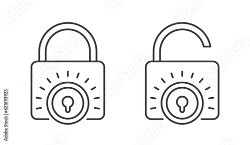 Cosed and opened lock line icons, vector eps10 illustration