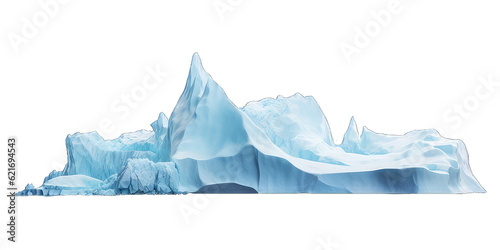 Iceberg pieces, blue blocks of ice, glaciers, frozen water and snow isolated on transparent background