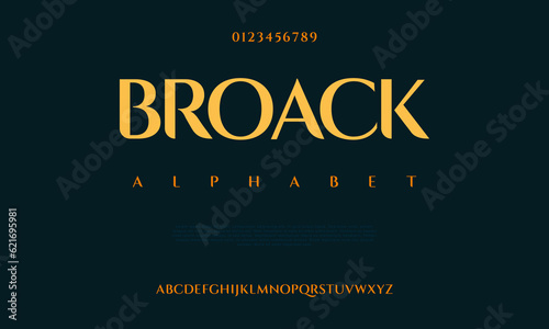 Broack premium luxury elegant alphabet letters and numbers. Elegant wedding typography classic serif font decorative vintage retro. Creative vector illustration