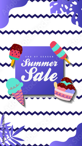 Summer sale social media story. Vertical template post for reel promotion content.