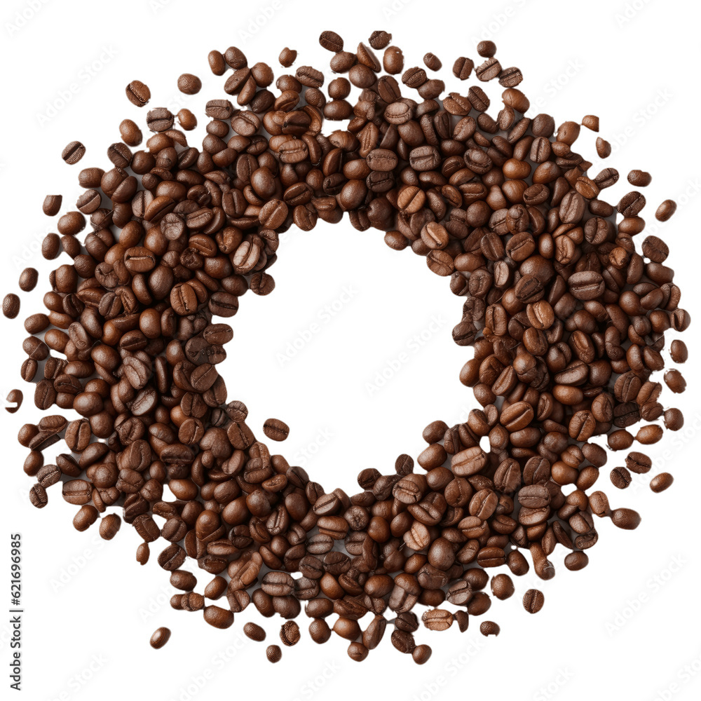 Coffee beans arranged in a circle isolated on white background cutout Coffee beans arranged in a circle isolated on white background cutout