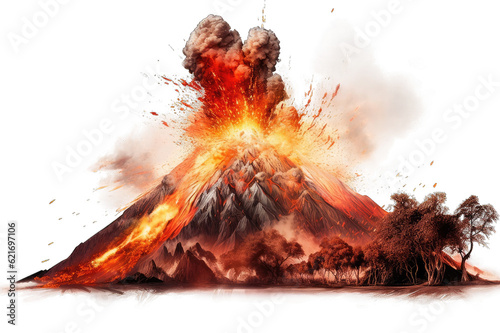 Obraz na płótnie Massive volcano eruption. Volcano eruption isolated on transparent background