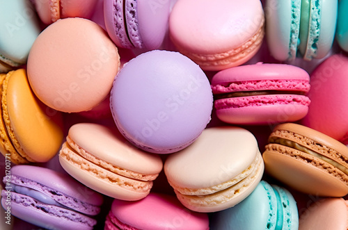 Background of colorful macarons cookies. Banner.