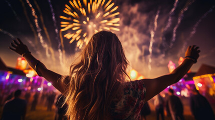 Beautiful happy girl at the summer festival