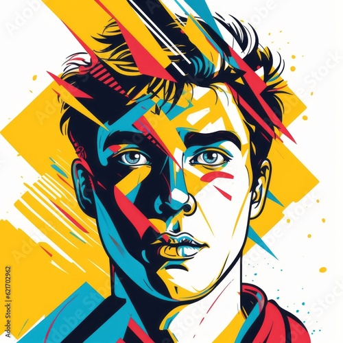 Parallel Vector Pop Art: Portrait Of A Young Man In Red, Blue, And Yellow photo