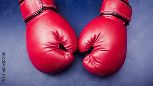 A pair of boxing gloves laying flat.