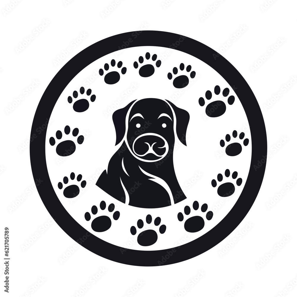 Obraz premium Cute puppy with nature footprint badge design icon