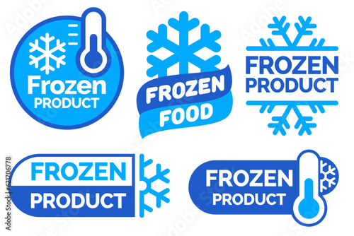 Frozen product vector food package label. Fresh frozen product, snowflake icon	