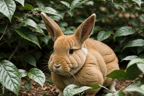 A rabbit munching on a fresh green leaf © Pixloom