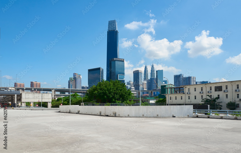 Concrete empty floor and buildings in Kuala Lumpur Concrete empty floor and buildings in Kuala Lumpur