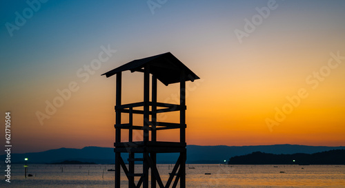 nice sunset summer view with a lifeguard hut © iago