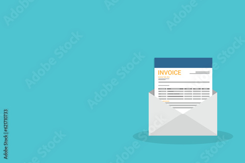 Invoice in an open envelope. Payment and invoicing document, business or financial operations.