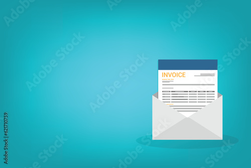 Invoice in an open envelope. Payment and invoicing document, business or financial operations.