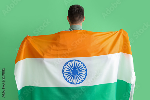 Young man with Indian flag ...