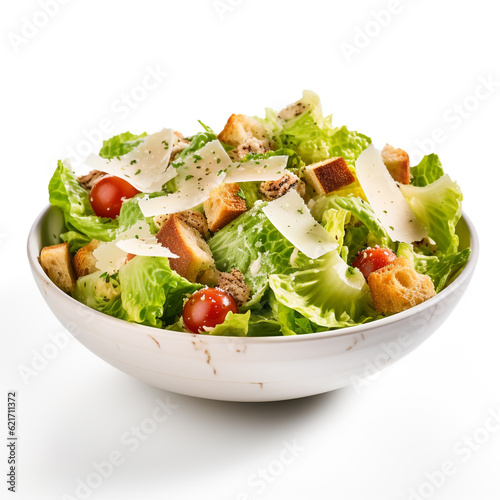 Caesar Salad with cheese, Chicken Salad. Chicken Caesar Salad. Caesar Salad with grilled chicken and croutons. Grilled chicken breast and fresh green salad isolated on white