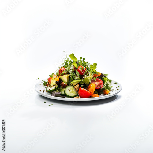 Healthy green salad with avocado feta cheese and fresh vegetables isolated on white, Salad with Vegetables, Salad, Greek Salad, Food