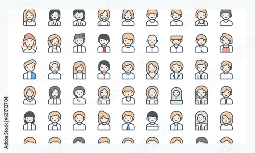 People-related line icons with editable strokes